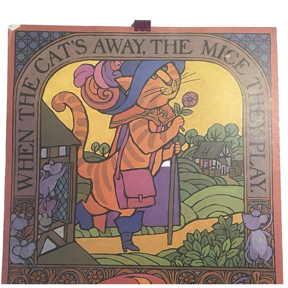 Vintage Jane Oka Poster When the Cat's Away the Mice They Play 1970s Litho 29x21 - Picture 3 of 9